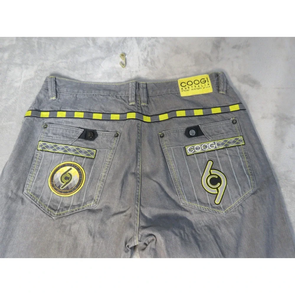 Vintage Coogi Jeans Mens W42 L35 Grey Neon Yellow Embroidered Relaxed Straight